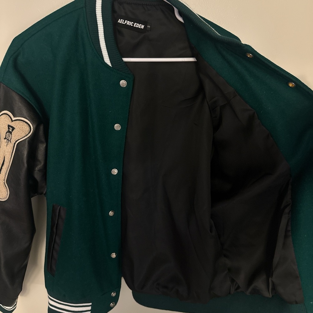 Green and Black Varsity Jacket with Bone Patches - Picture 4 of 4